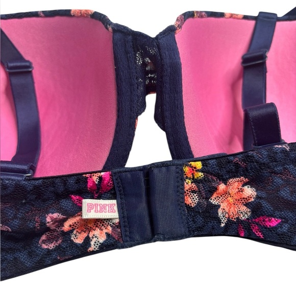 Victoria's Secret PINK Wear Everywhere Push Up Bra Women's 34DD Blue Floral Mesh - Picture 5 of 15